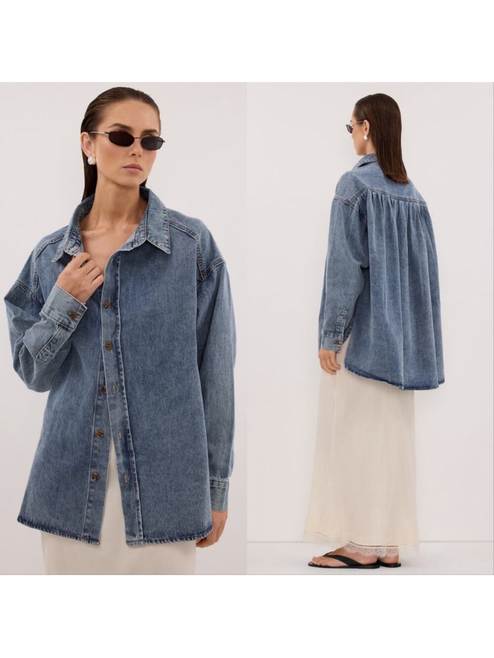 DISSH DARK INDIGO DENIM BUTTON-DOWN SHIRT SIZE 2 US 6 AUS XS S OVERSIZED ROOMY